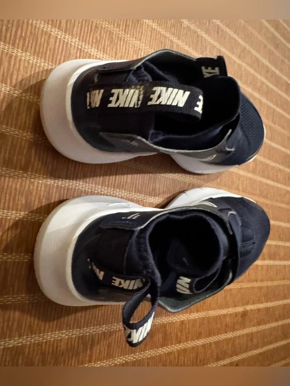 Nike Girls Navy and White Slip-On Sneakers with Logo Strap
